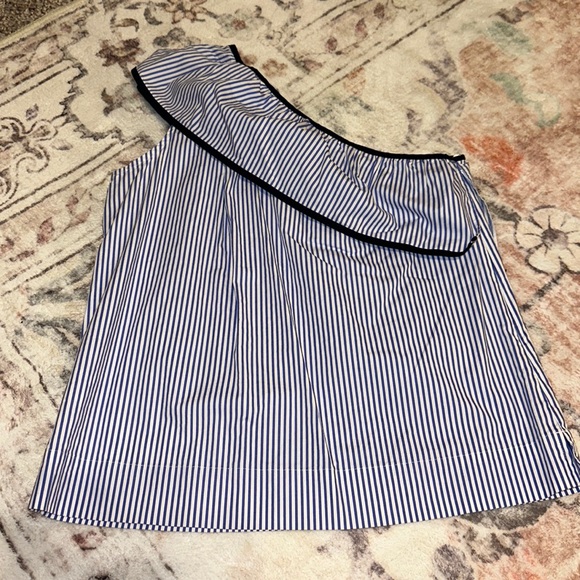 J. Crew women’s size 4, blue striped one-sleeve blouse - Picture 1 of 2